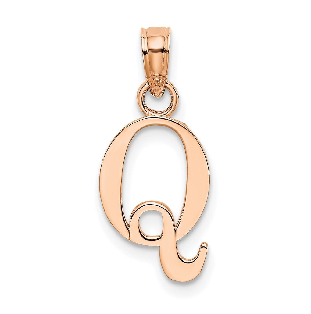 14K Rose Gold Polished Block Letter Q Initial Pendant
