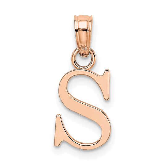 14K Rose Gold Polished Block Letter S Initial Pendant