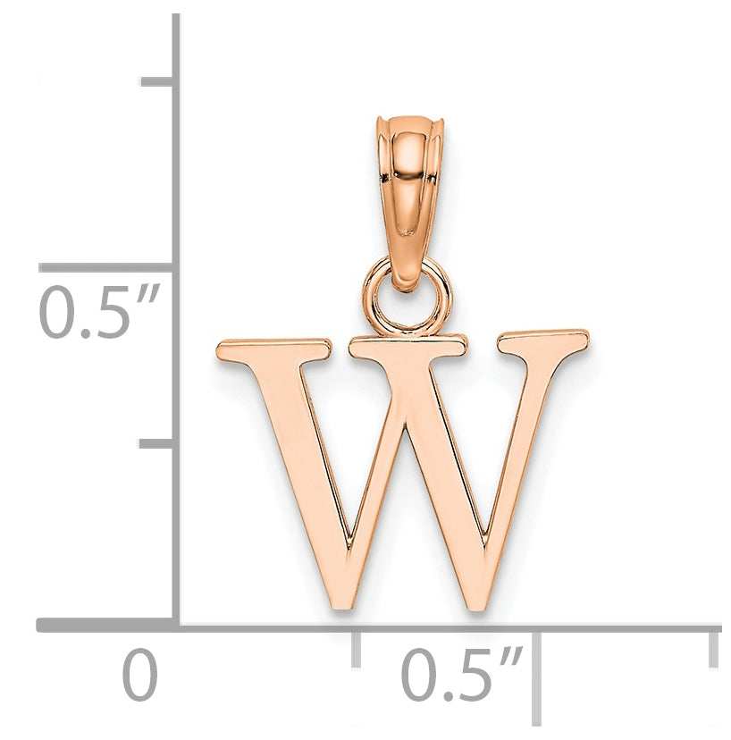 14K Rose Gold Polished Block Letter W Initial Pendant