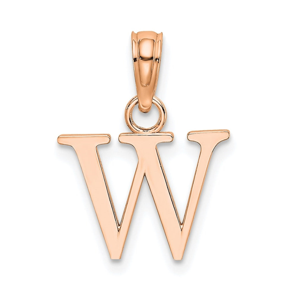 14K Rose Gold Polished Block Letter W Initial Pendant