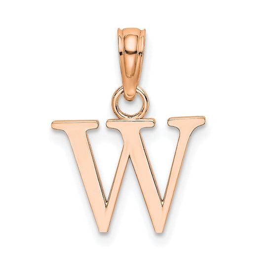 14K Rose Gold Polished Block Letter W Initial Pendant