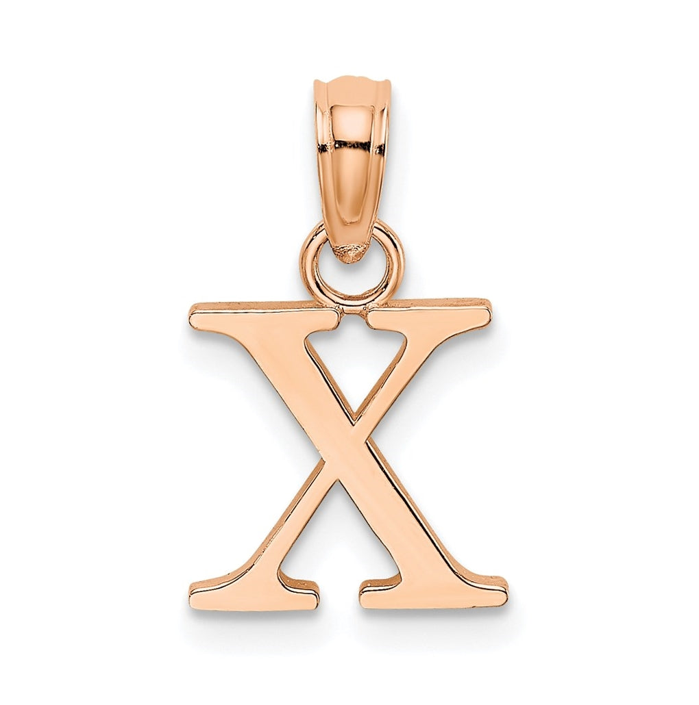 14K Rose Gold Polished Block Letter X Initial Pendant