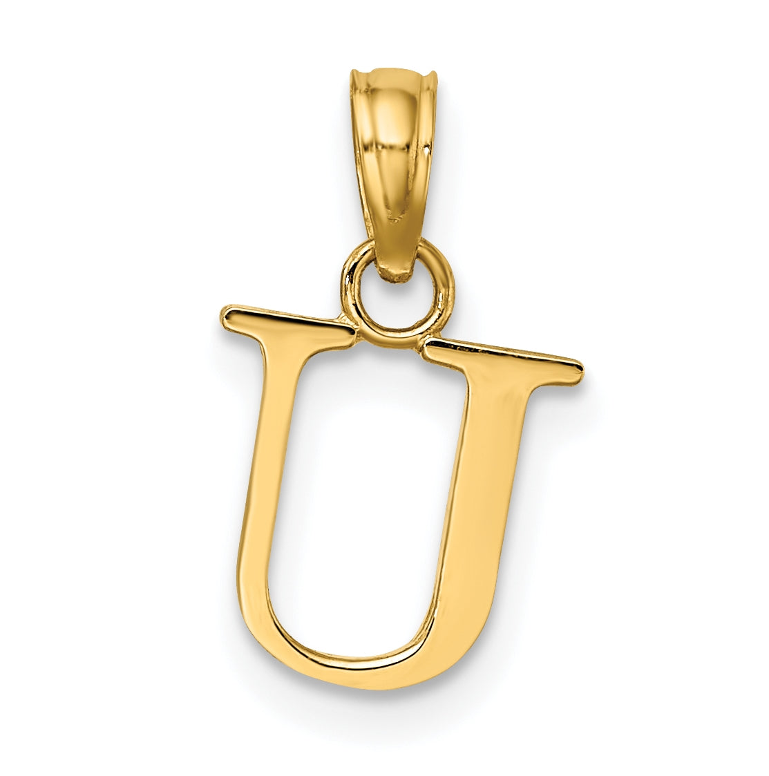 14K Yellow Gold Polished Block Letter U Initial Pendant