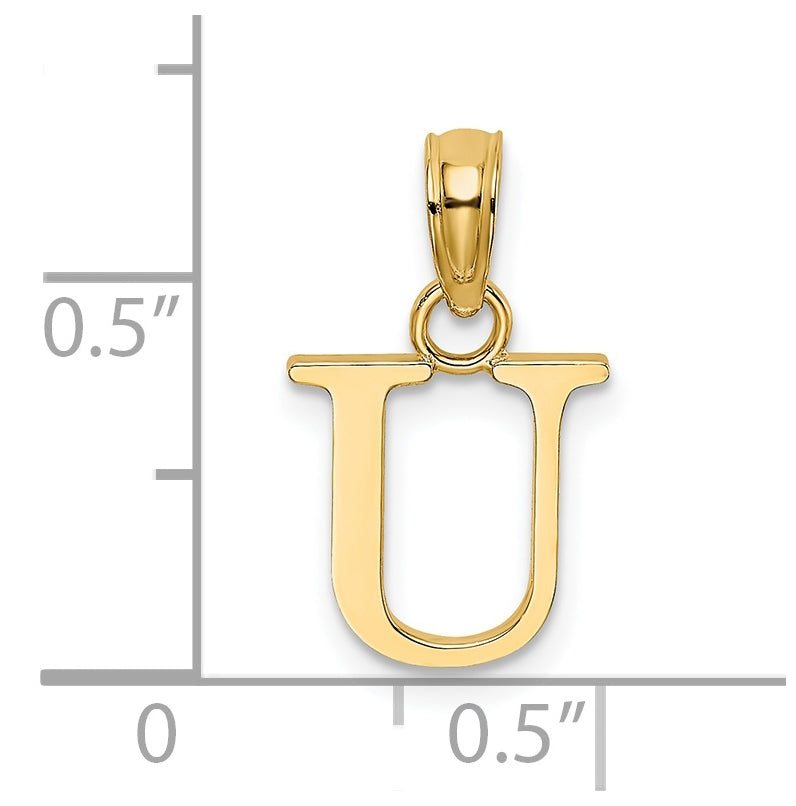 14K Yellow Gold Polished Block Letter U Initial Pendant