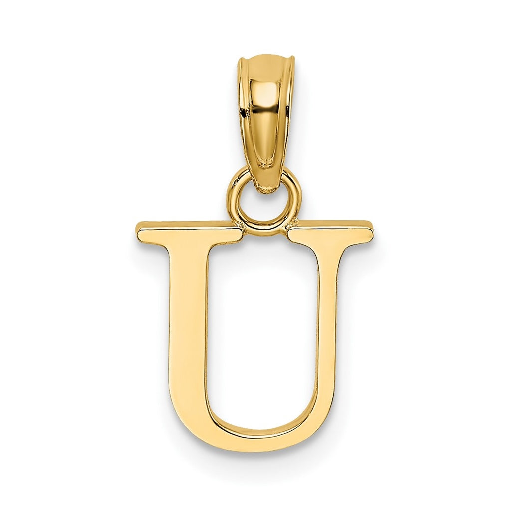 14K Yellow Gold Polished Block Letter U Initial Pendant