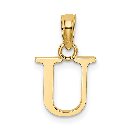 14K Yellow Gold Polished Block Letter U Initial Pendant