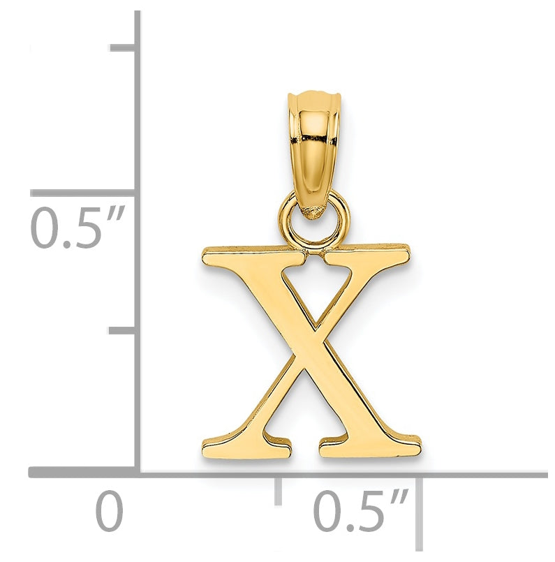 14K Yellow Gold Polished Block Letter X Initial Pendant