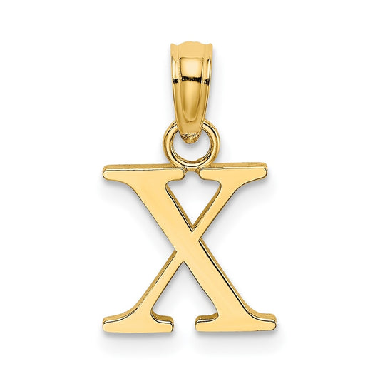14K Yellow Gold Polished Block Letter X Initial Pendant