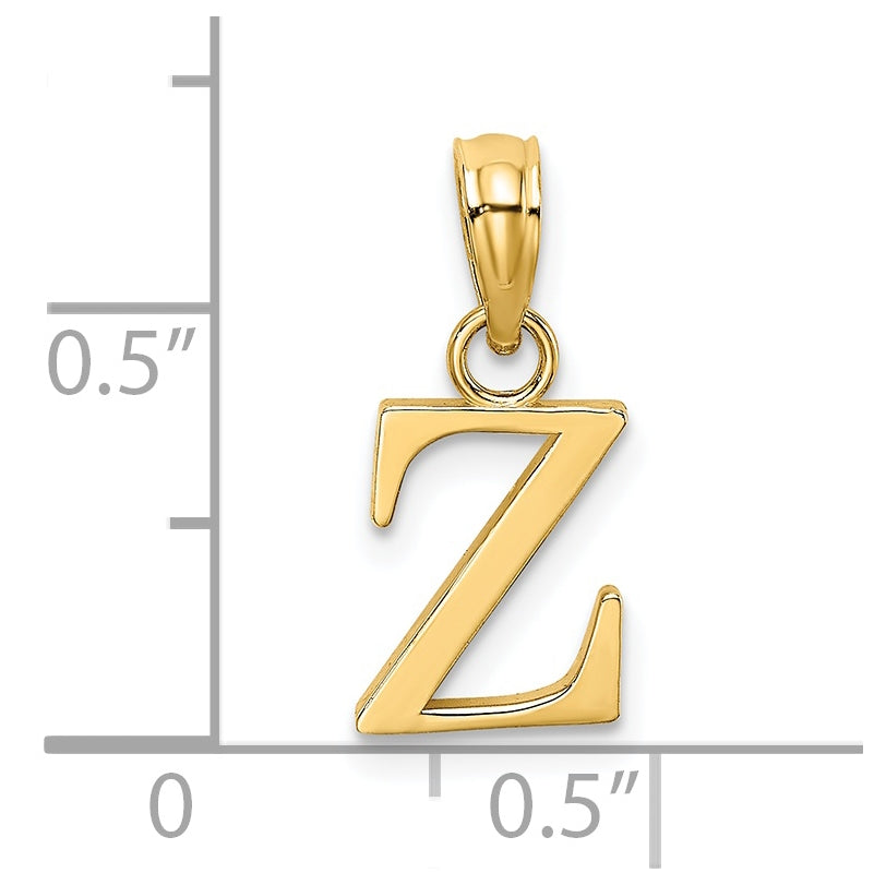 14K Yellow Gold Polished Block Letter Z Initial Pendant
