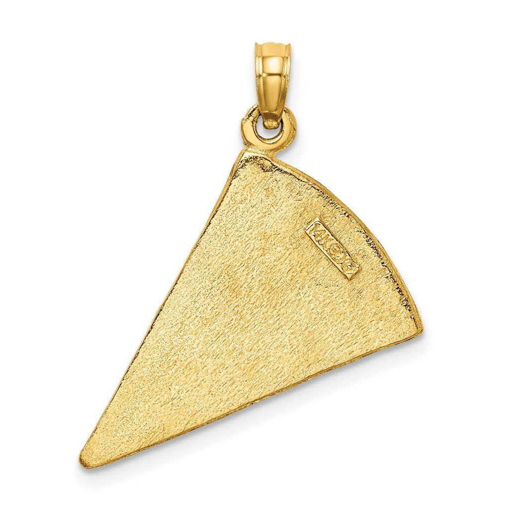 14K Yellow Gold w/Enamel Large Pepperoni Pizza Slice – Elegant Jewelry Gift for Birthday, Anniversary, Engagement, Wedding