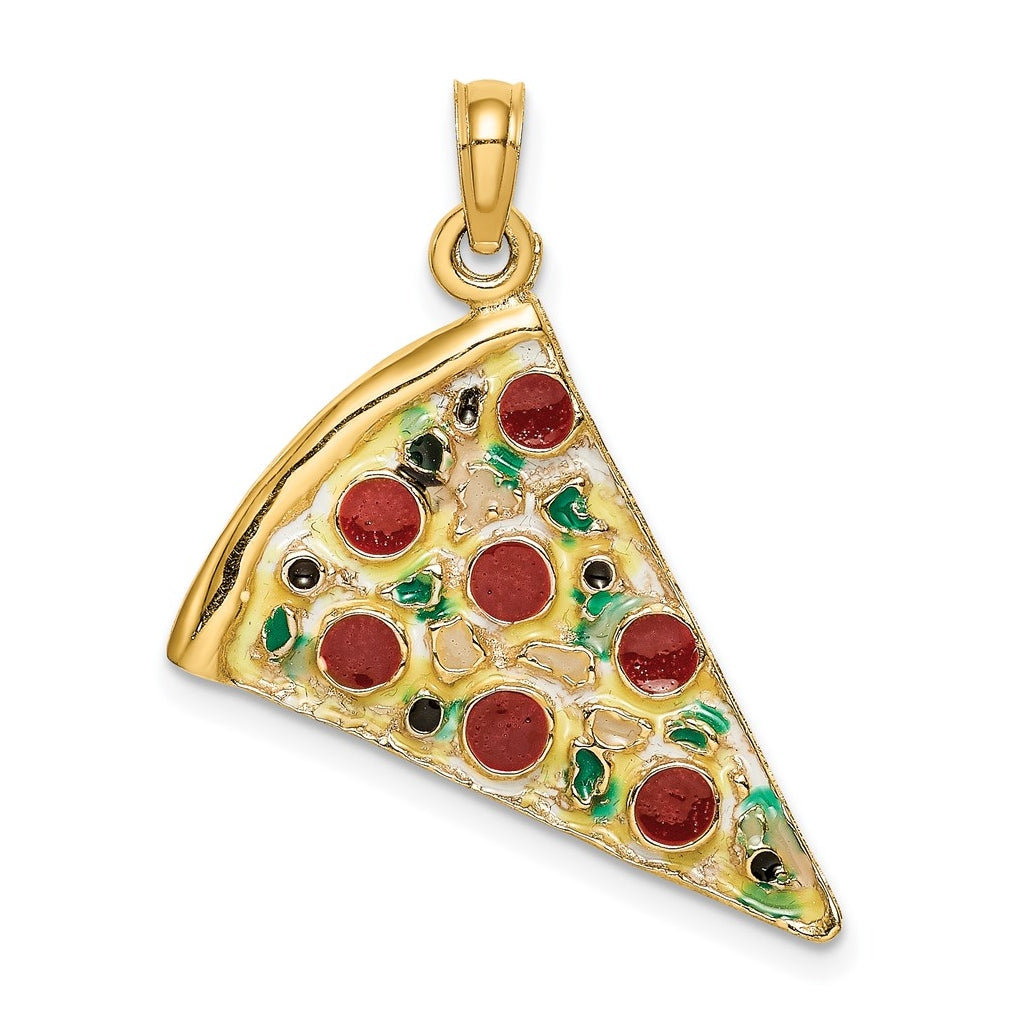 14K Yellow Gold w/Enamel Large Pepperoni Pizza Slice – Elegant Jewelry Gift for Birthday, Anniversary, Engagement, Wedding