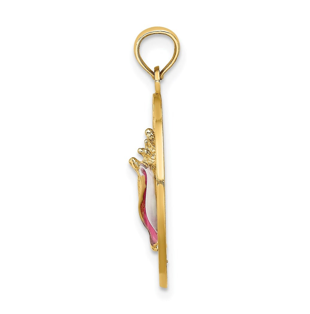 14K Yellow Gold SARASOTA Circle w/ Enamel Conch Shell Charm – Elegant Jewelry Gift for Birthday, Anniversary, Engagement, Wedding