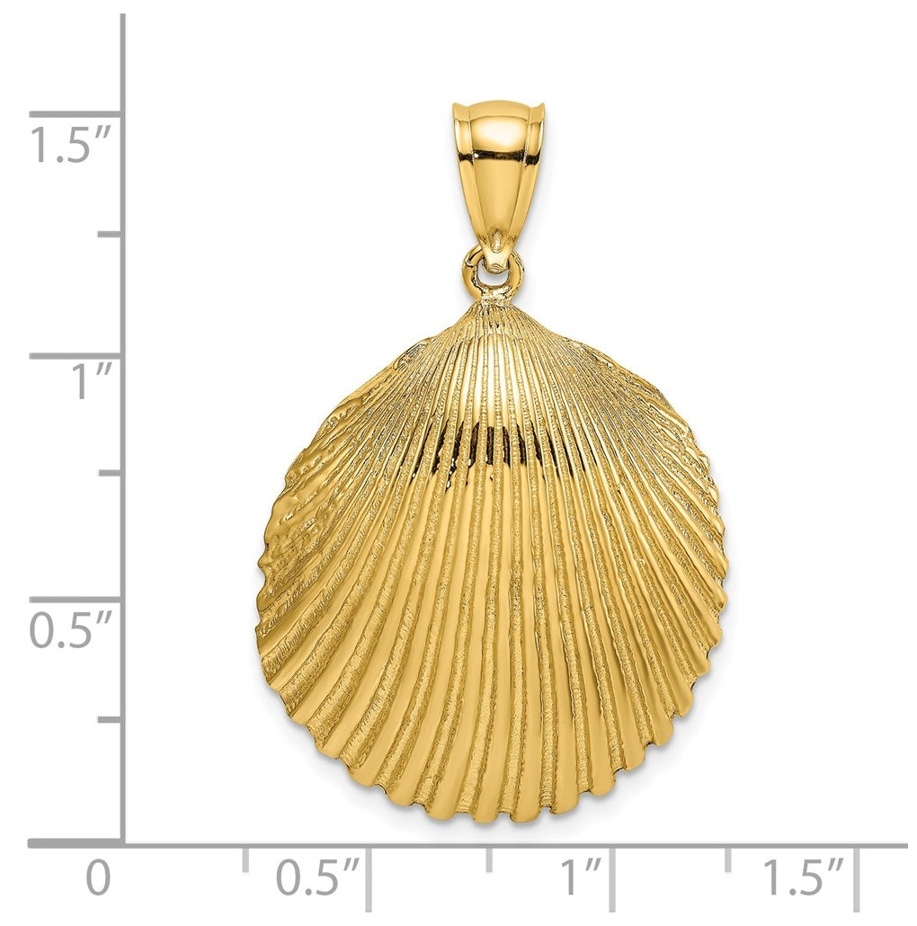 14K Yellow Gold Textured Scallop Shell Charm – Elegant Jewelry Gift for Birthday, Anniversary, Engagement, Wedding
