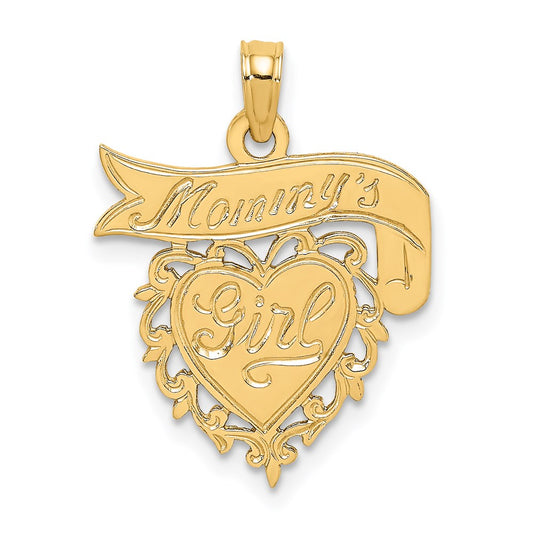 14K Yellow Gold MOMMY'S GIRL In Heart w/Banner Charm