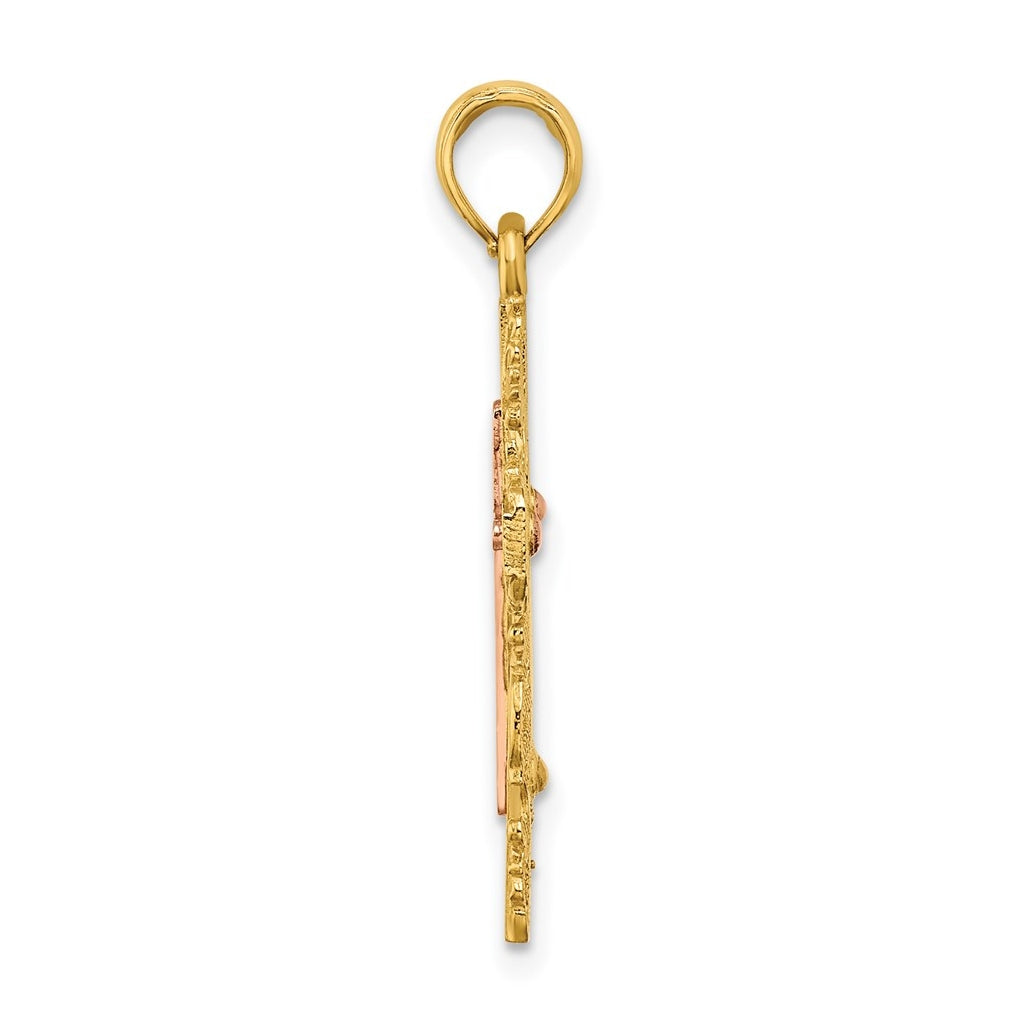 14K Two-Tone Gold w/ Lace Trim Cross Charm – Elegant Jewelry Gift for Birthday, Anniversary, Engagement, Wedding