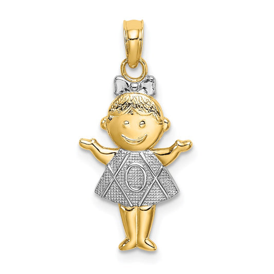 14K Yellow Gold Textured with Rhodium Girl Charm