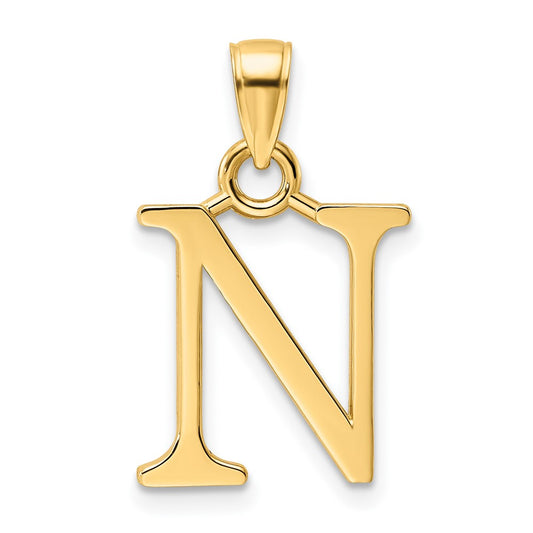 14K Yellow Gold Polished Letter N Pendant