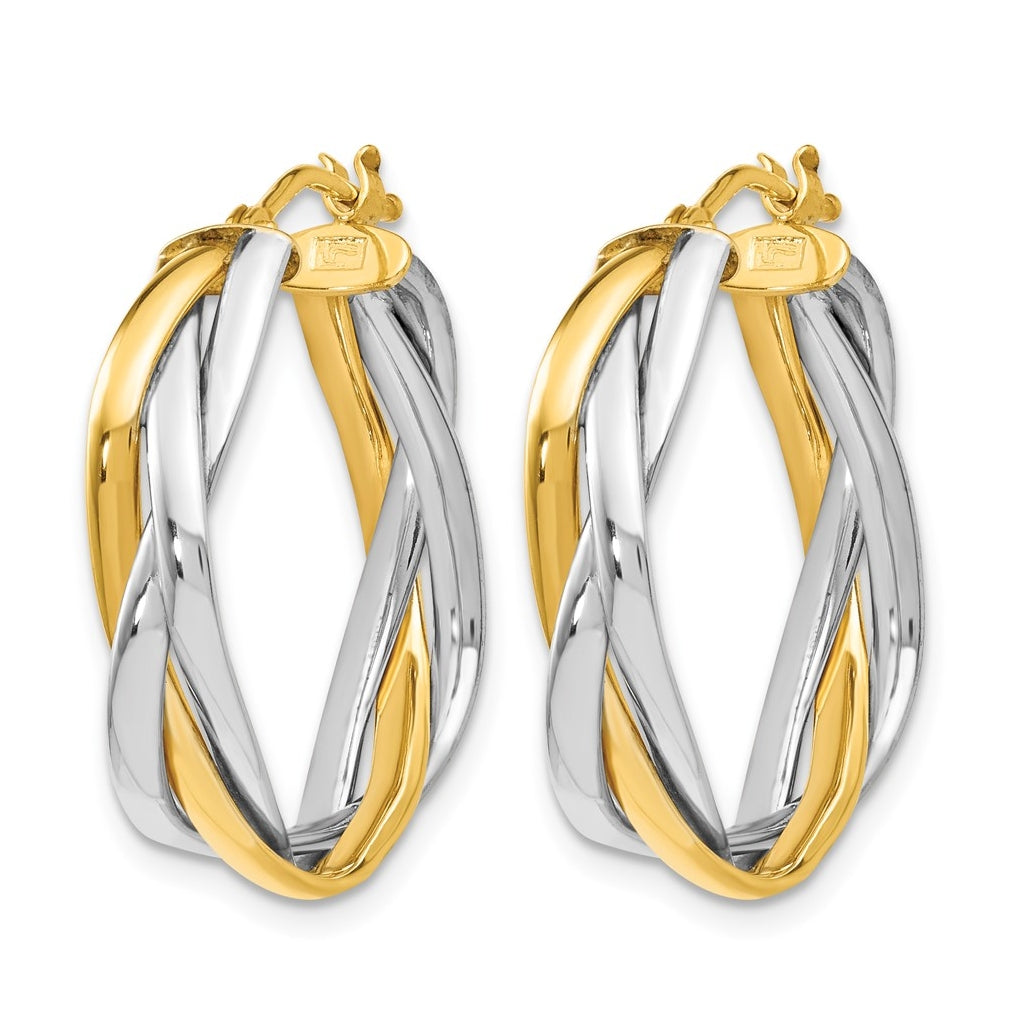 Leslie's 14K Yellow Gold with Rhodium Braided Hoop Earrings – Elegant Jewelry Gift for Birthday, Anniversary, Engagement, Wedding