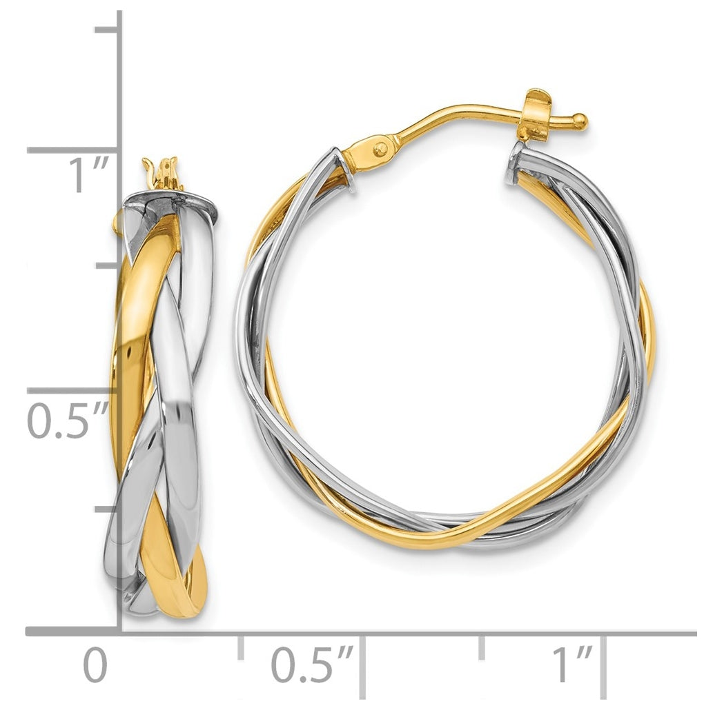 Leslie's 14K Yellow Gold with Rhodium Braided Hoop Earrings – Elegant Jewelry Gift for Birthday, Anniversary, Engagement, Wedding