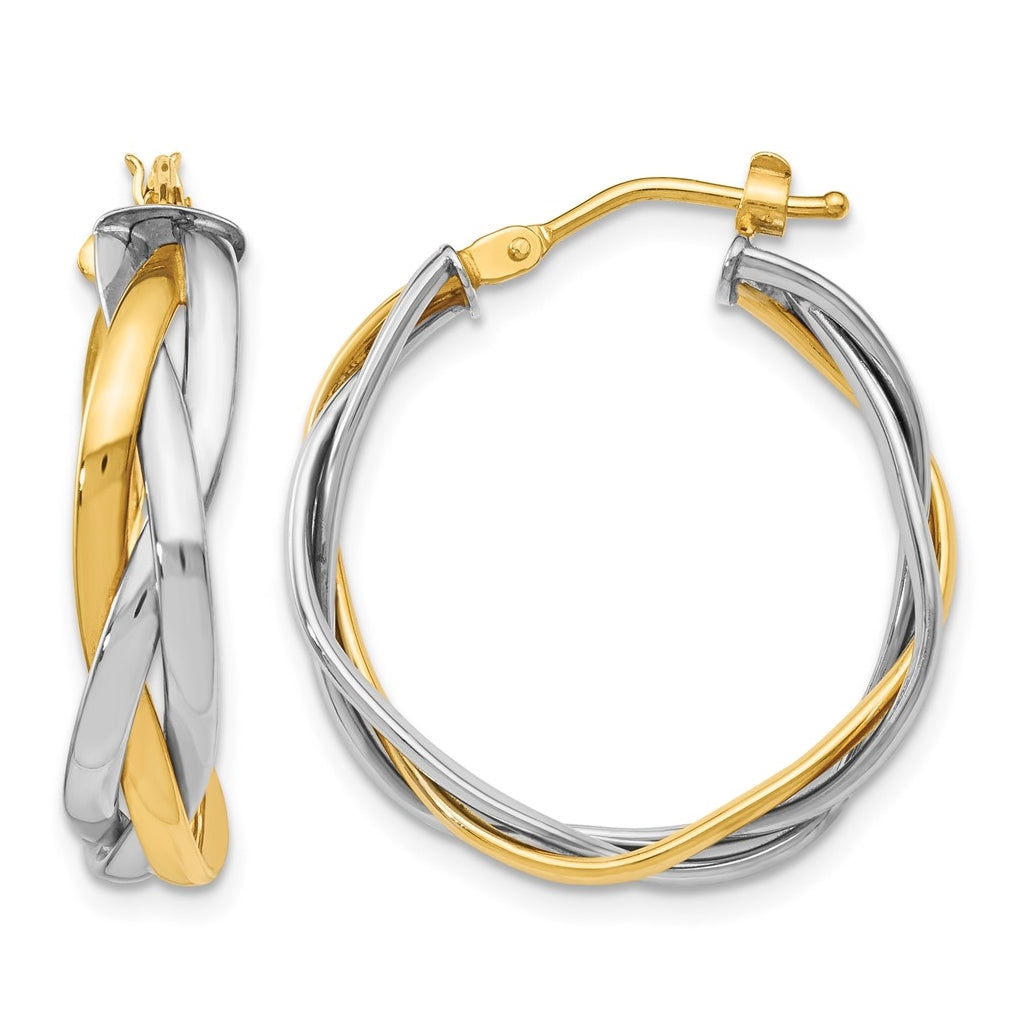Leslie's 14K Yellow Gold with Rhodium Braided Hoop Earrings – Elegant Jewelry Gift for Birthday, Anniversary, Engagement, Wedding
