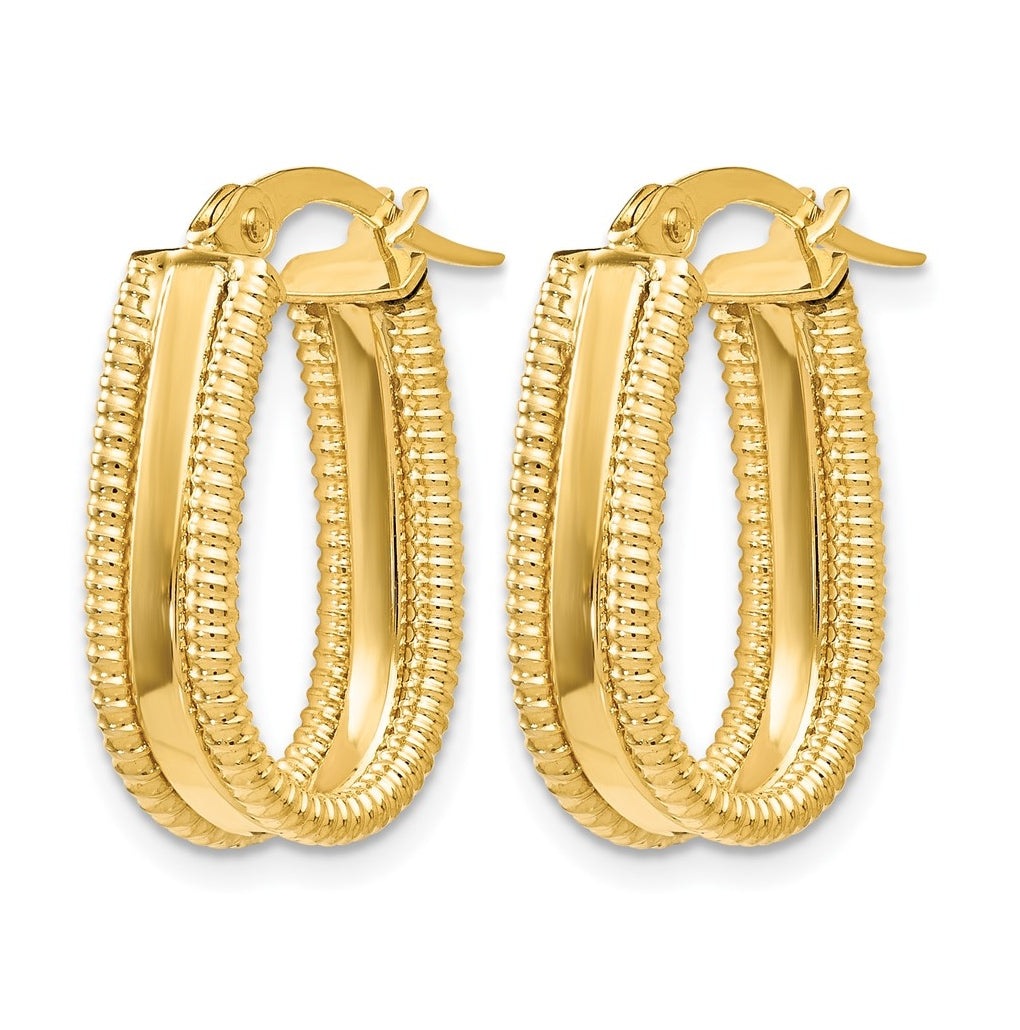 Leslie's 14K Yellow Gold Polished Textured Oval Hoop Earrings – Elegant Jewelry Gift for Birthday, Anniversary, Engagement, Wedding