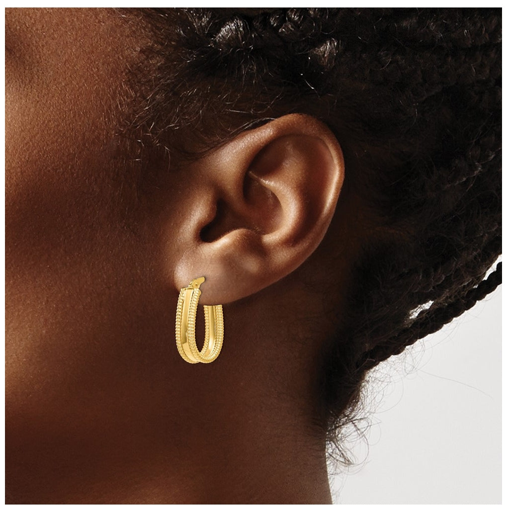 Leslie's 14K Yellow Gold Polished Textured Oval Hoop Earrings – Elegant Jewelry Gift for Birthday, Anniversary, Engagement, Wedding