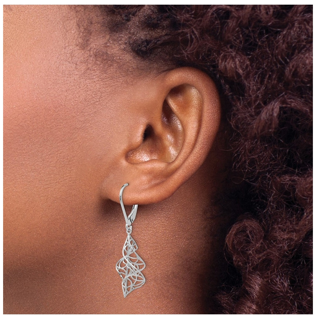 Leslie's 14K White Gold Textured Leverback Earrings – Elegant Jewelry Gift for Birthday, Anniversary, Engagement, Wedding