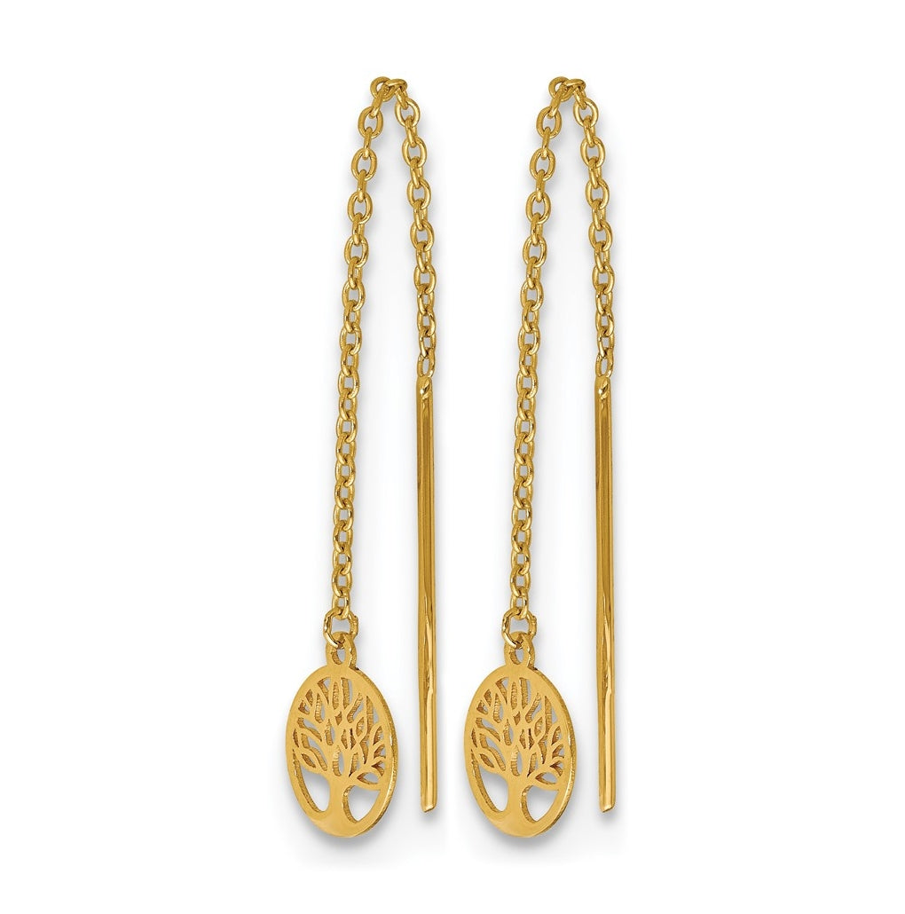 Leslie's 14K Yellow Gold Polished Tree of Life Threader Earrings – Elegant Jewelry Gift for Birthday, Anniversary, Engagement, Wedding