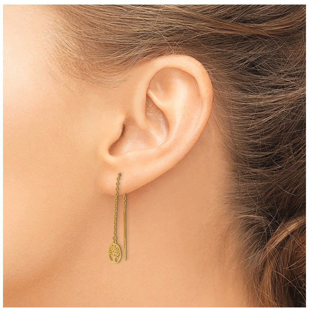 Leslie's 14K Yellow Gold Polished Tree of Life Threader Earrings – Elegant Jewelry Gift for Birthday, Anniversary, Engagement, Wedding