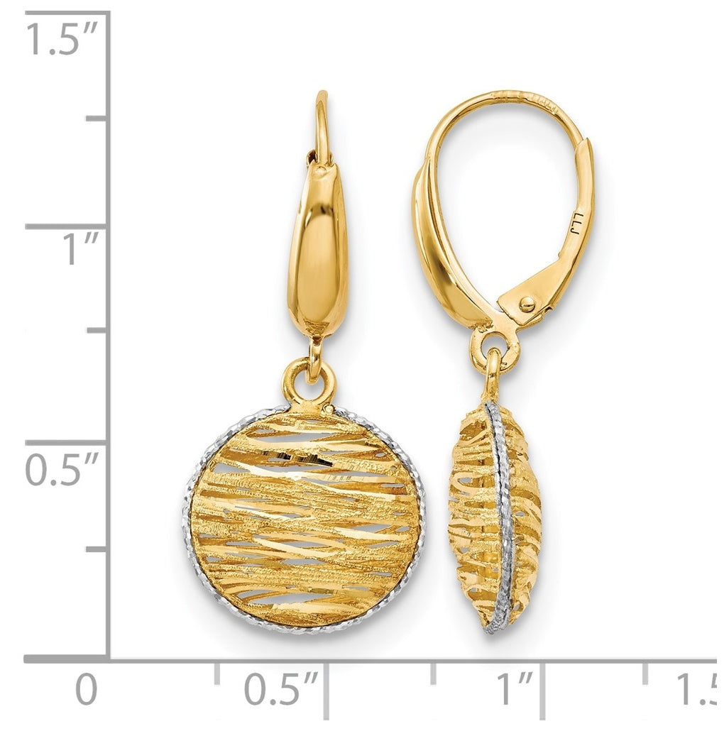 Leslie's 14K Yellow Gold w/Rhodium Polished Diamond Cut Hollow Earrings – Elegant Jewelry Gift for Birthday, Anniversary, Engagement, Wedding