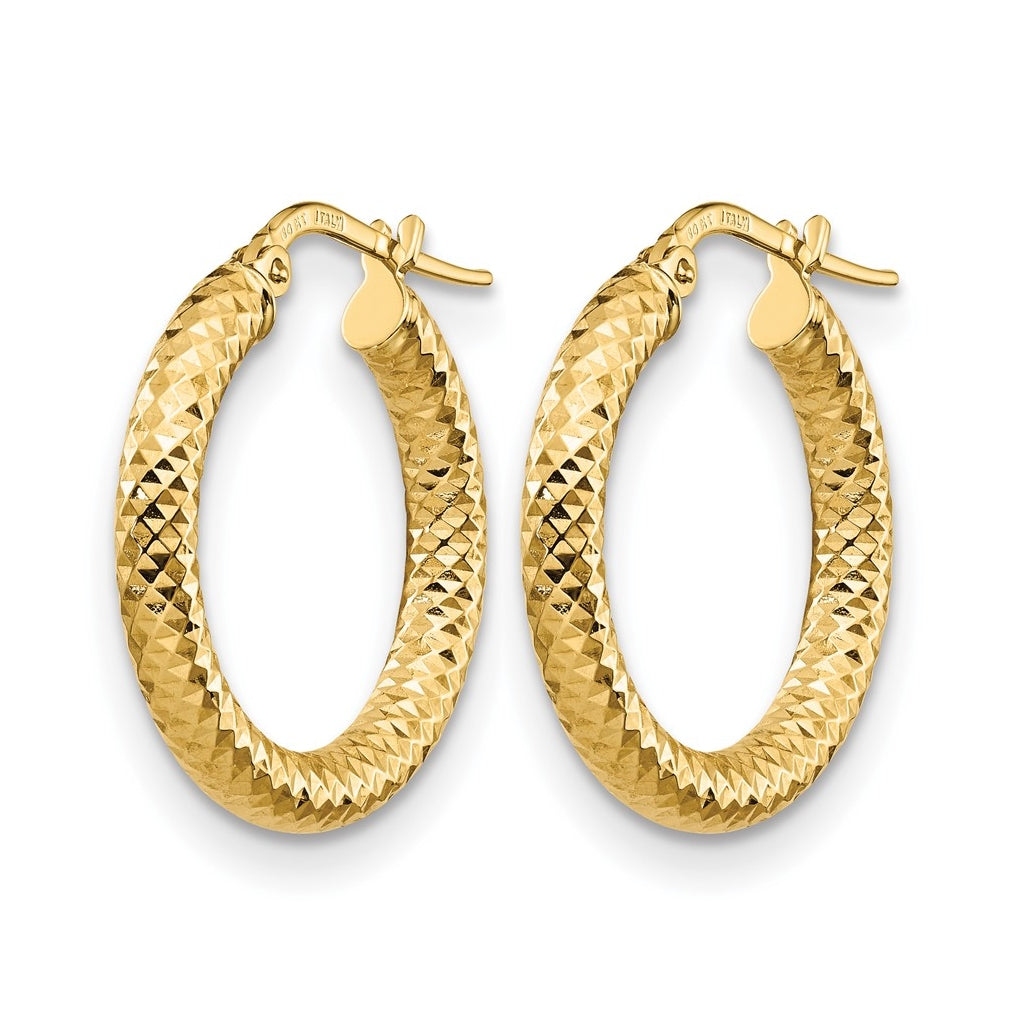 Leslie's 14K Yellow Gold 3x20 Diamond Cut Round Hoop Earrings – Elegant Jewelry Gift for Birthday, Anniversary, Engagement, Wedding