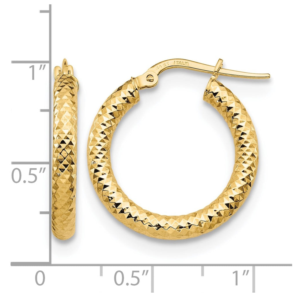 Leslie's 14K Yellow Gold 3x20 Diamond Cut Round Hoop Earrings – Elegant Jewelry Gift for Birthday, Anniversary, Engagement, Wedding
