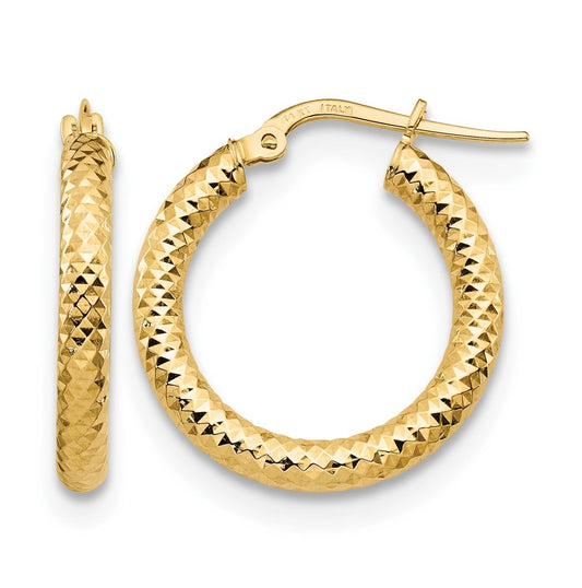 Leslie's 14K Yellow Gold 3x20 Diamond Cut Round Hoop Earrings – Elegant Jewelry Gift for Birthday, Anniversary, Engagement, Wedding