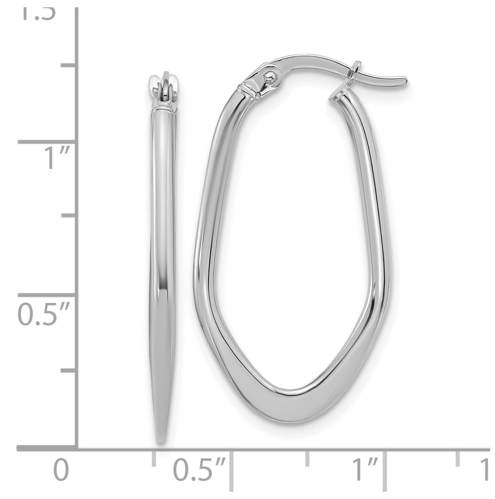 14K White Gold Polished Oval Hoop Earrings