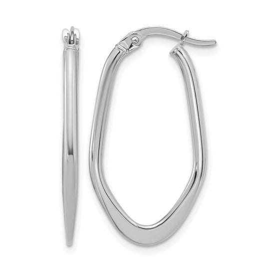 14K White Gold Polished Oval Hoop Earrings