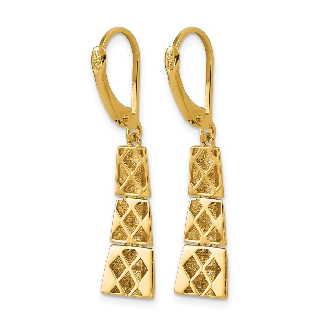 14k Yellow Gold Polished Cubic Zirconia Tapered Dangle Leverback Earrings