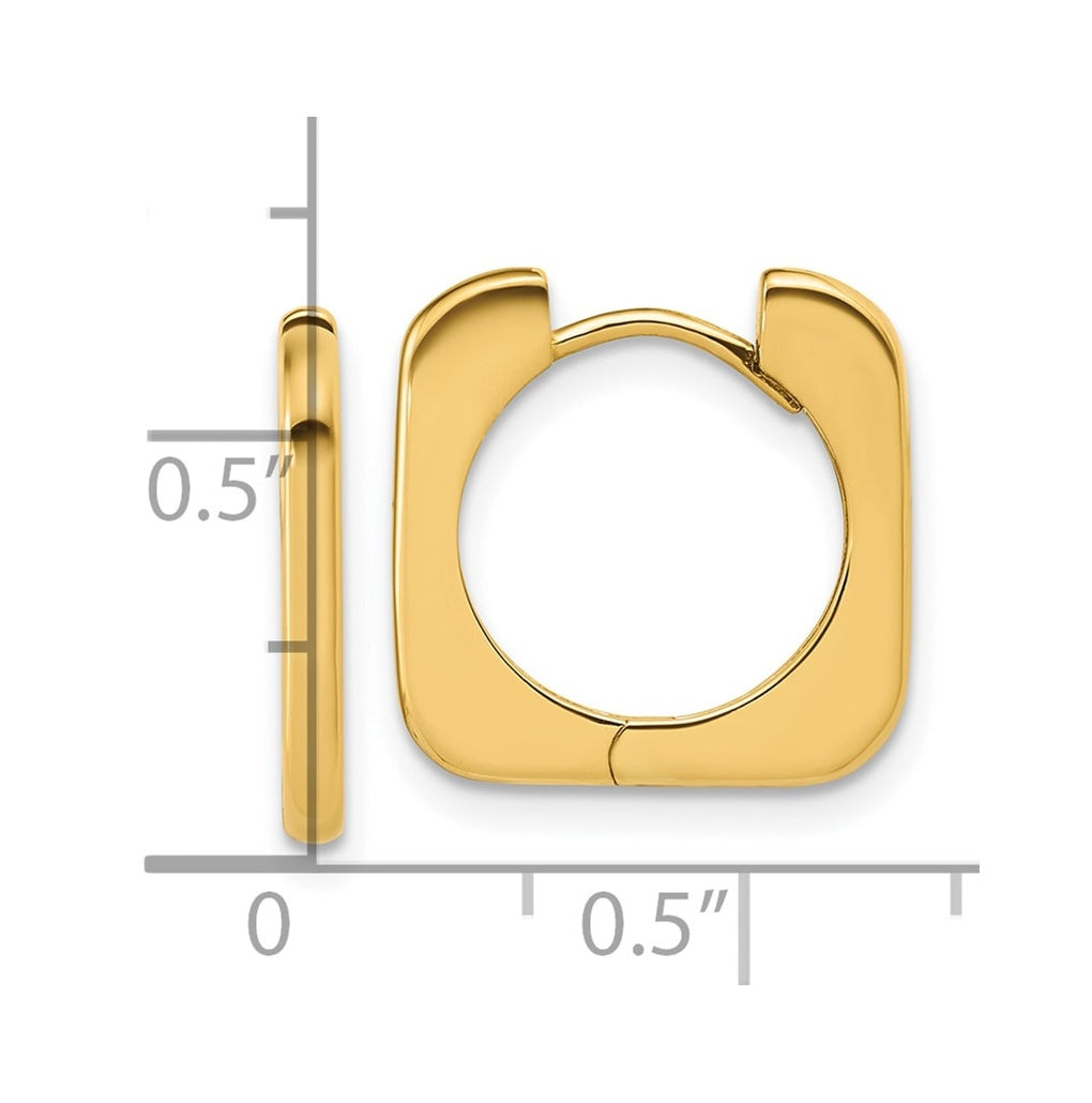 14k Yellow Gold Polished Square Hinged Hoop Earrings