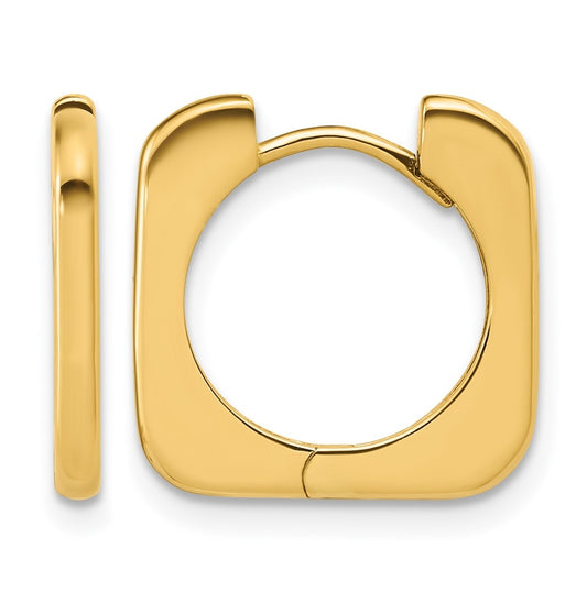 14k Yellow Gold Polished Square Hinged Hoop Earrings