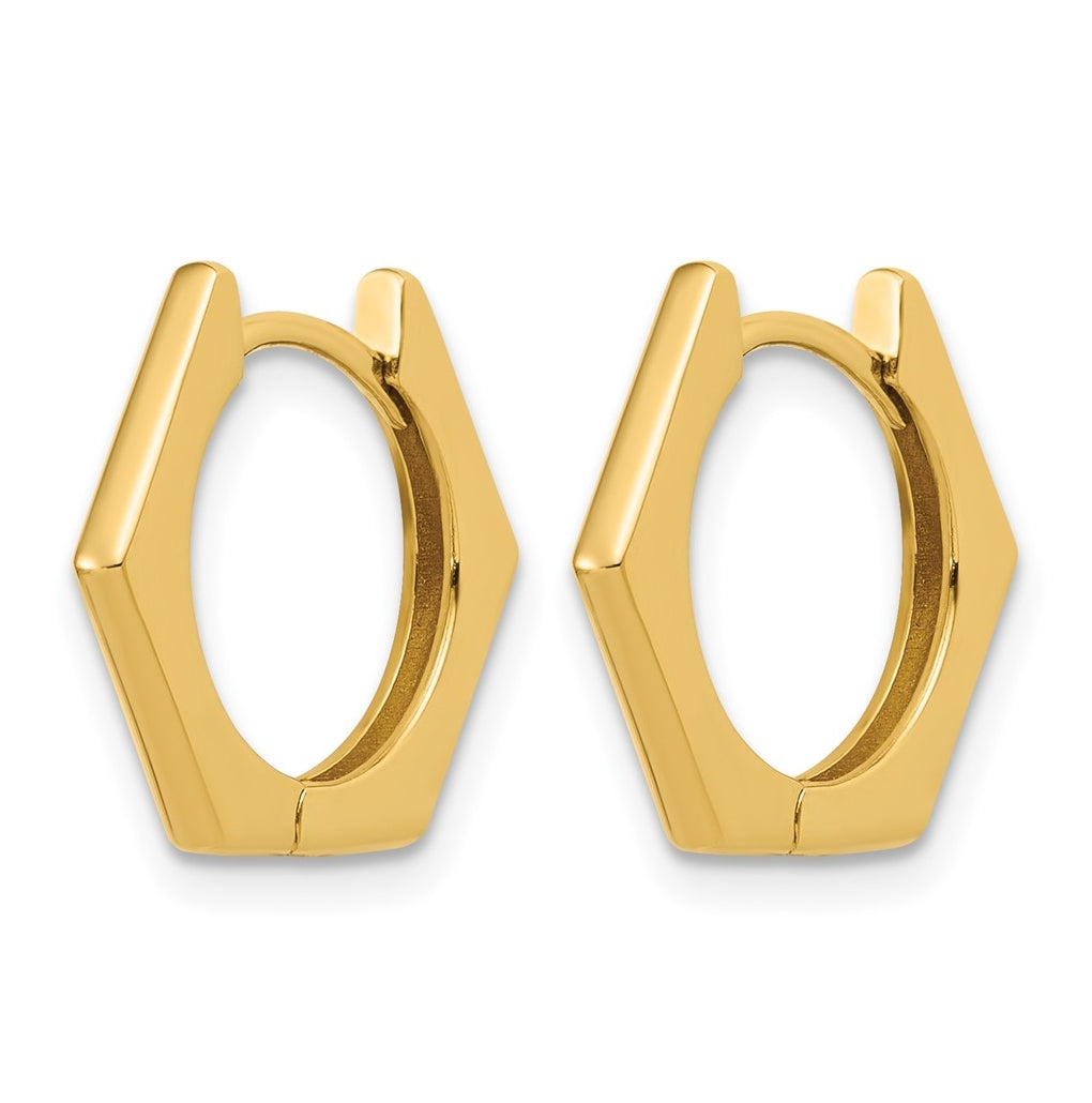 14k Yellow Gold Polished Hexagon Hinged Hoop Earrings