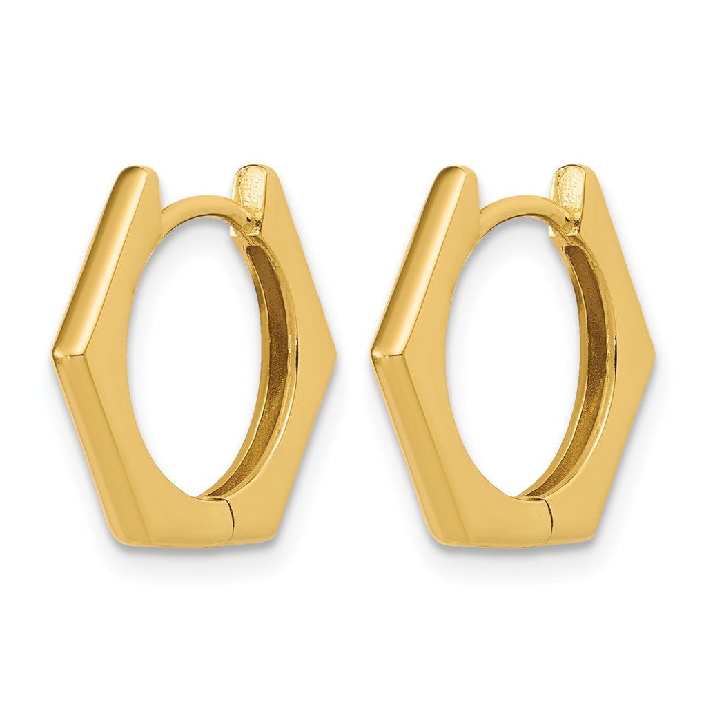 14k Yellow Gold Polished Hexagon Hinged Hoop Earrings