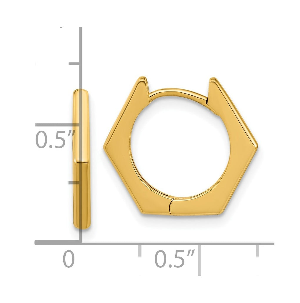 14k Yellow Gold Polished Hexagon Hinged Hoop Earrings