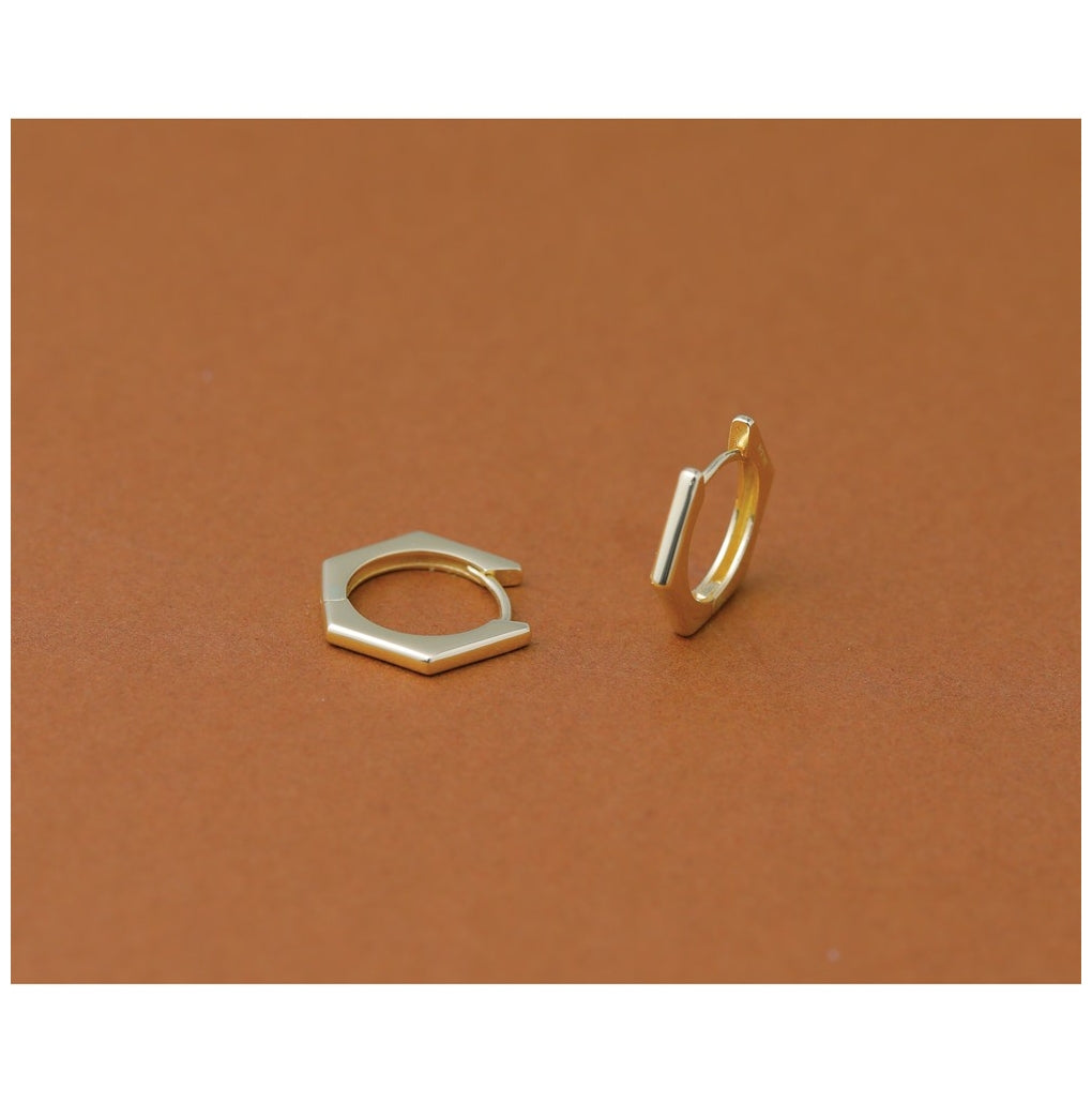 14k Yellow Gold Polished Hexagon Hinged Hoop Earrings