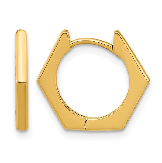 14k Yellow Gold Polished Hexagon Hinged Hoop Earrings