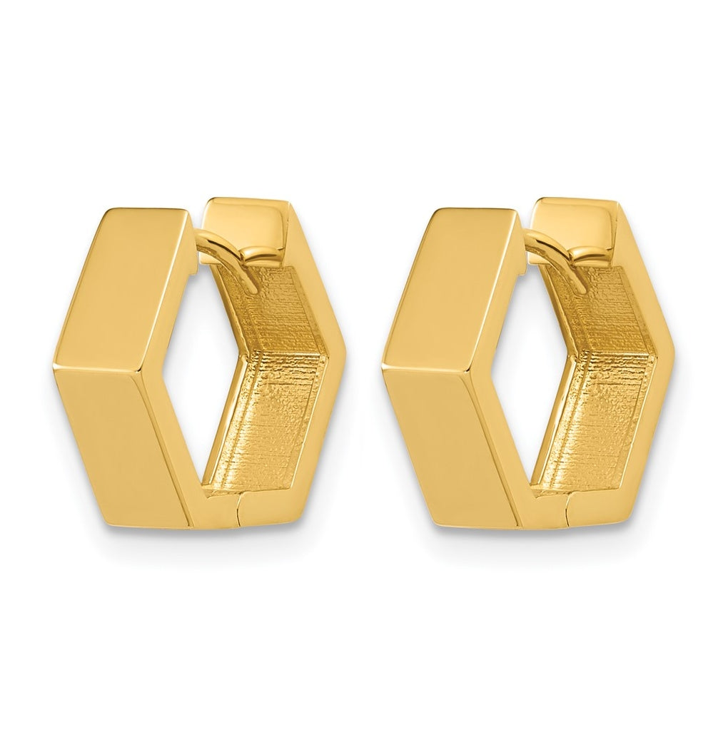 14k Yellow Gold Polished Hexagon Hinged Hoop Earrings