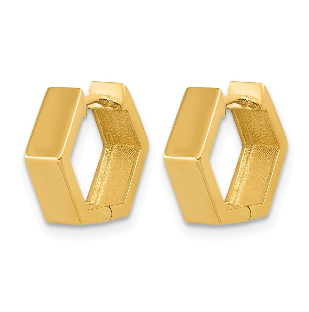 14k Yellow Gold Polished Hexagon Hinged Hoop Earrings