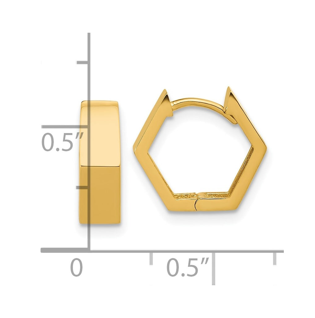 14k Yellow Gold Polished Hexagon Hinged Hoop Earrings