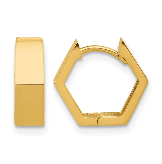 14k Yellow Gold Polished Hexagon Hinged Hoop Earrings