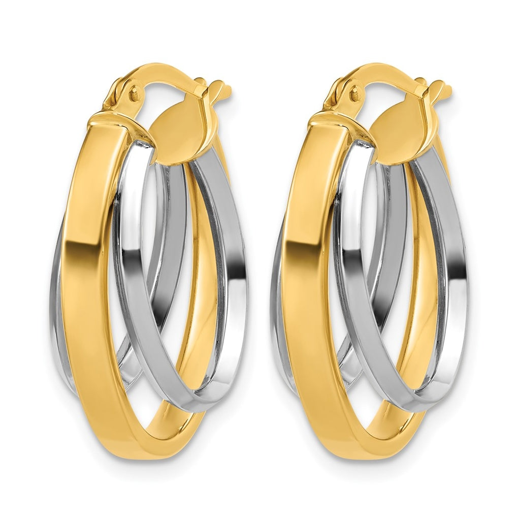 14K Two-Tone Polished Tapered Oval Hoop Earrings