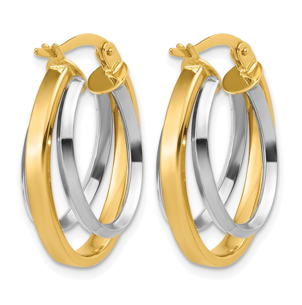 14K Two-Tone Polished Tapered Oval Hoop Earrings