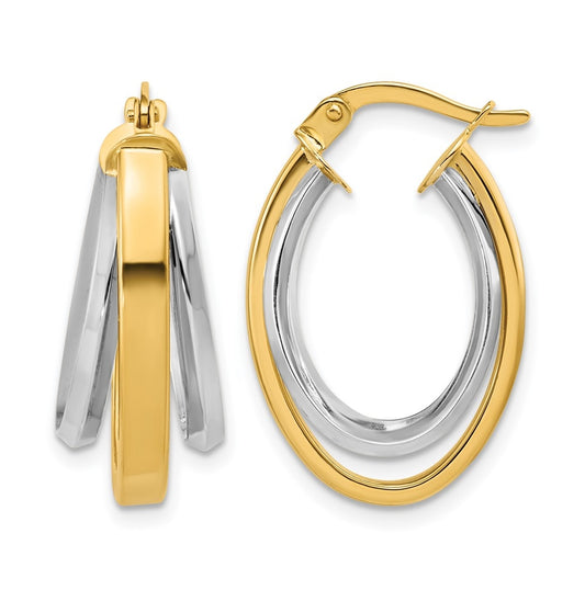 14K Two-Tone Polished Tapered Oval Hoop Earrings